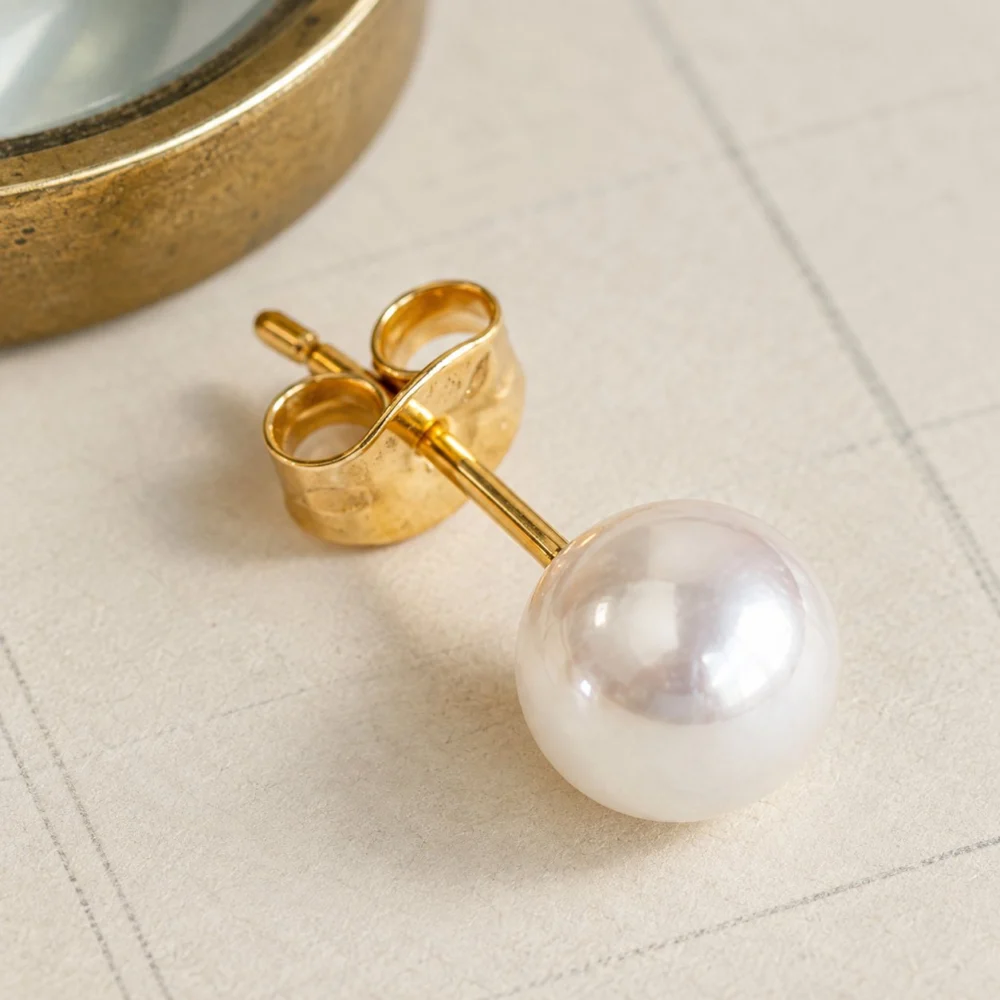 Petite Simulated Pearl Studs, view 2