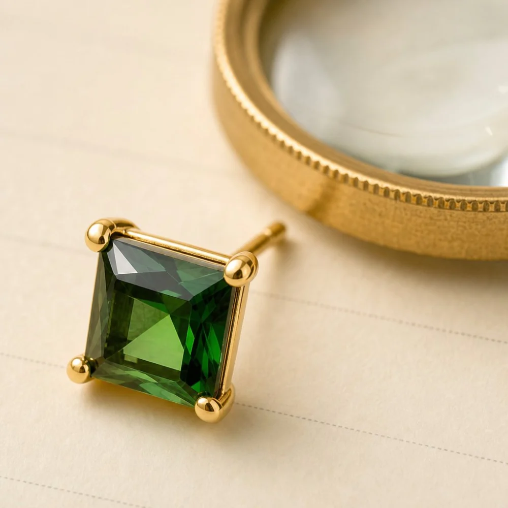 Green Glass Stone Studs, view 2
