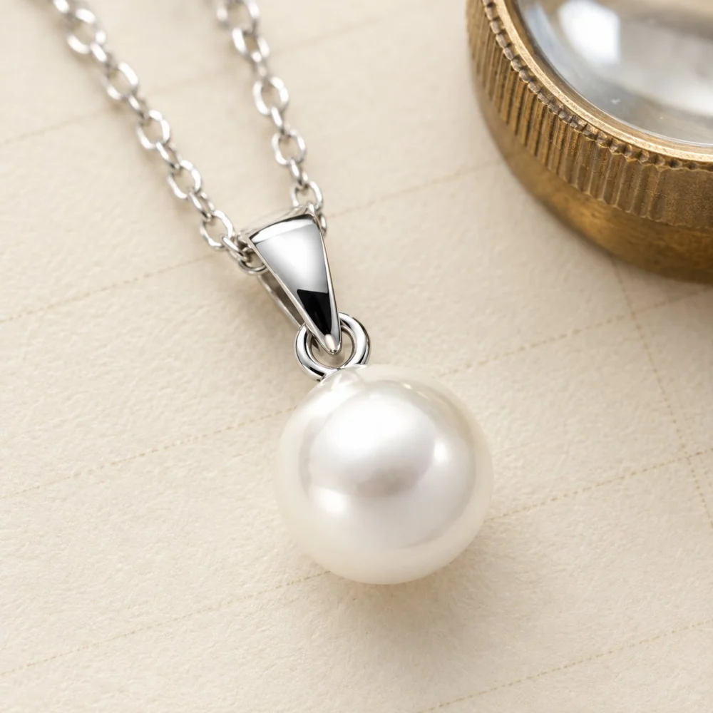 Single Simulated Pearl Pendant, view 2
