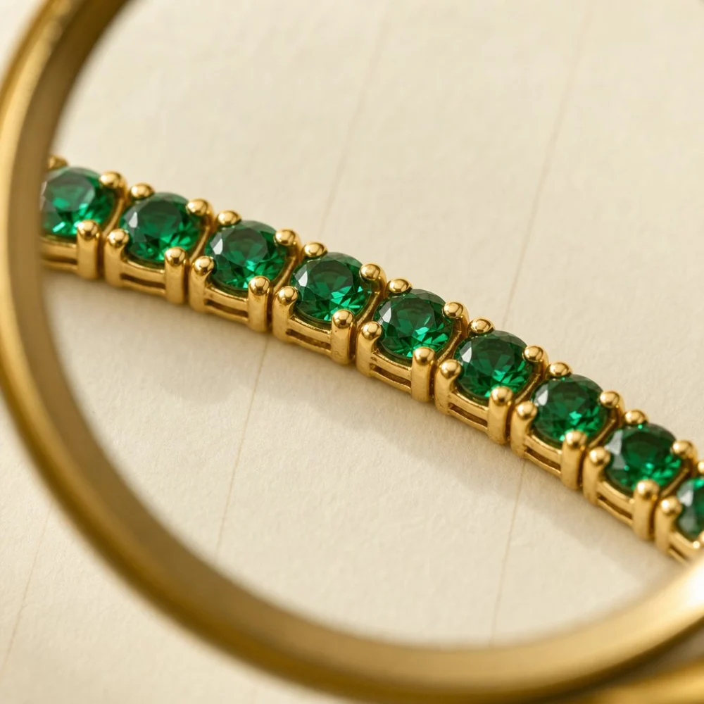 Green Glass Stone Tennis Necklace, view 3