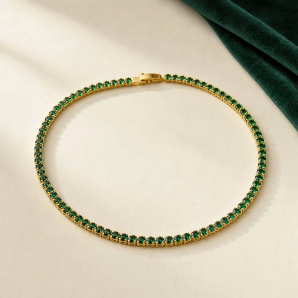 Green Glass Stone Tennis Necklace