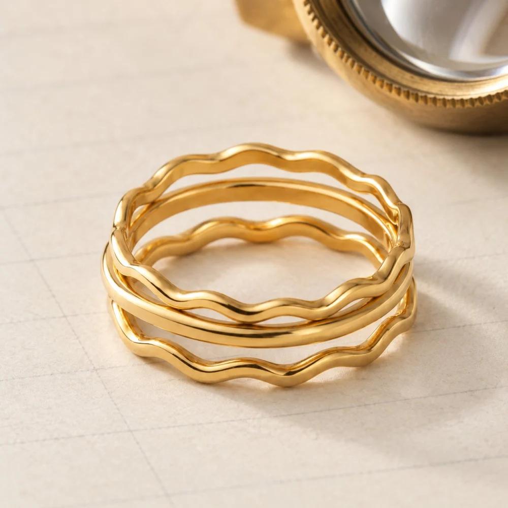 Wave Stacking Rings, Set of 3, view 3
