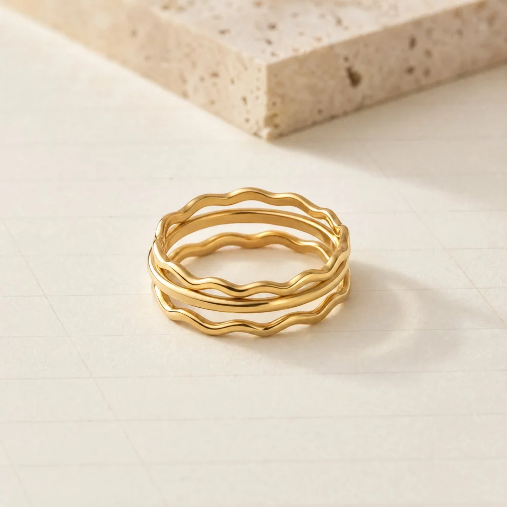 Wave Stacking Rings, Set of 3