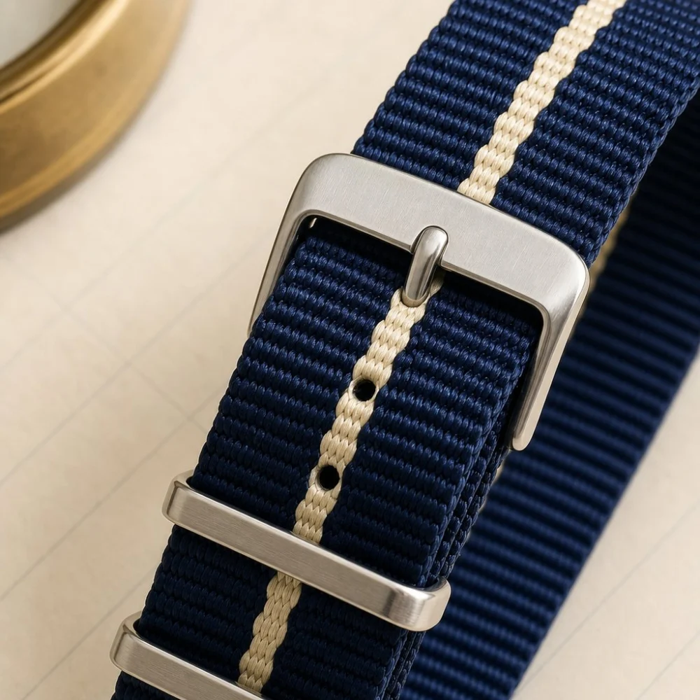 Single-Pass Nylon Strap — Navy & Cream, view 3