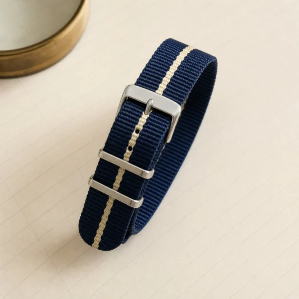 Single-Pass Nylon Strap — Navy & Cream